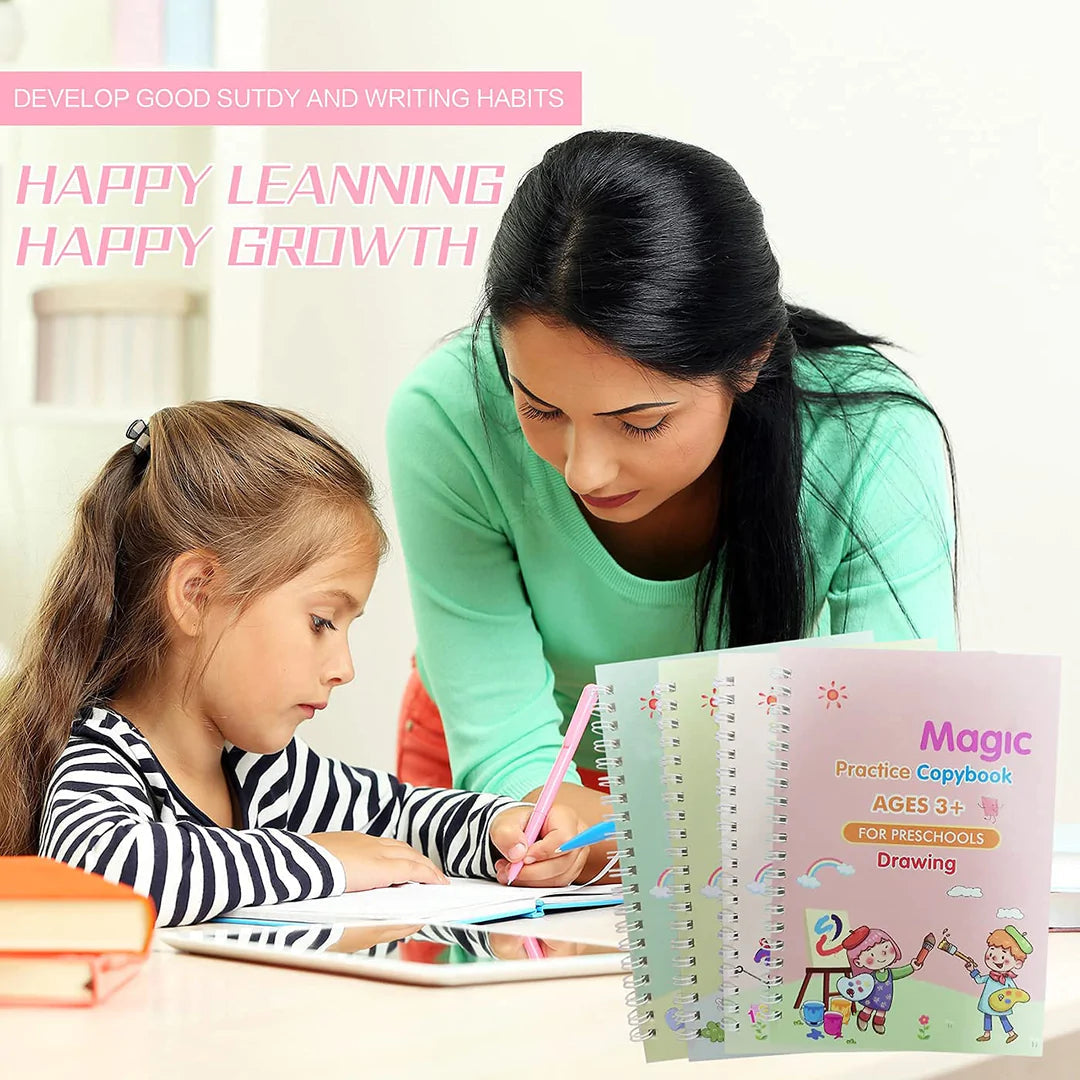 Reusable Magic Book Combo - Buy 1 set & Get 1 set FREE ( 8 Book + 20 Refill+2 Pen+2 Grip )
