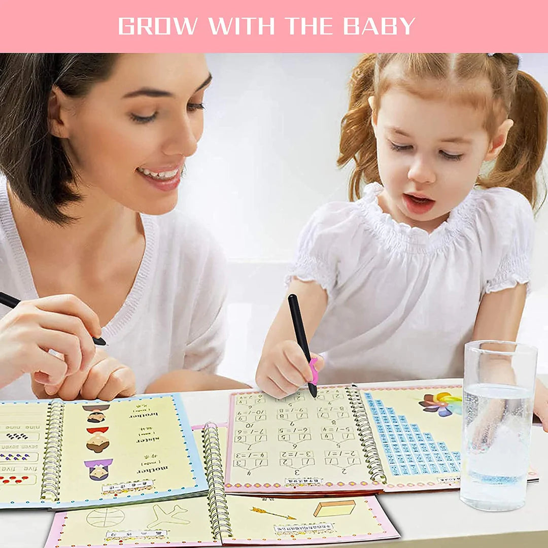 Reusable Magic Book Combo - Buy 1 set & Get 1 set FREE ( 8 Book + 20 Refill+2 Pen+2 Grip )