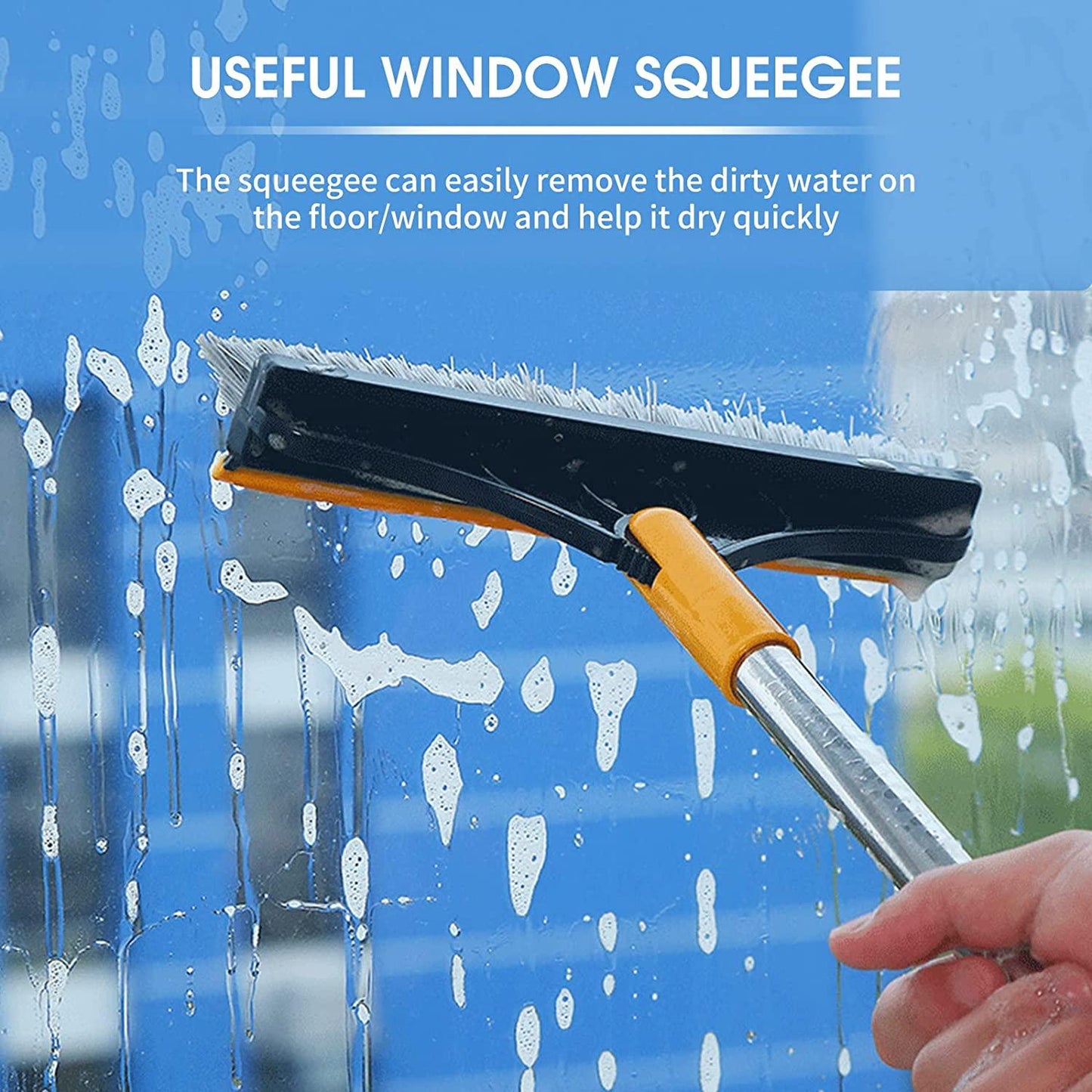 Floor Brush- 2 In 1 Long Handle Wiper Stiff Bristle Floor Brush