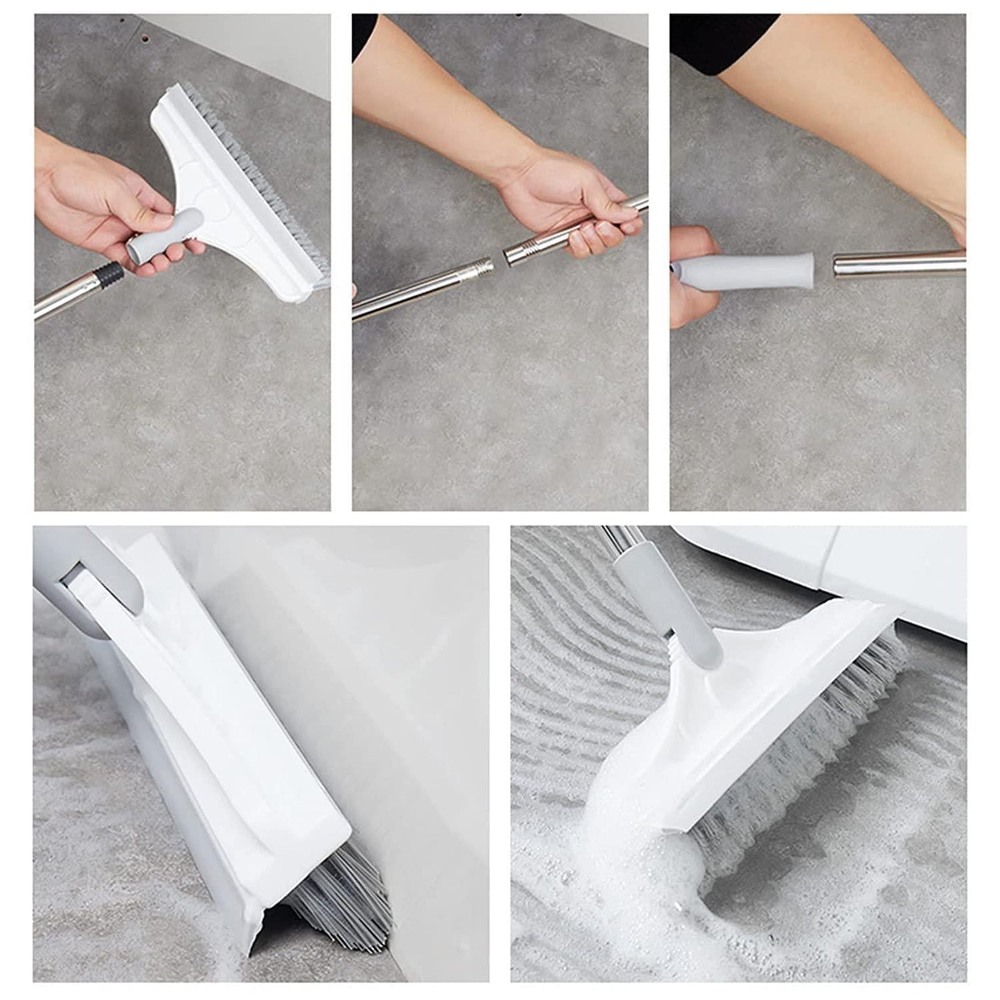 Floor Brush- 2 In 1 Long Handle Wiper Stiff Bristle Floor Brush