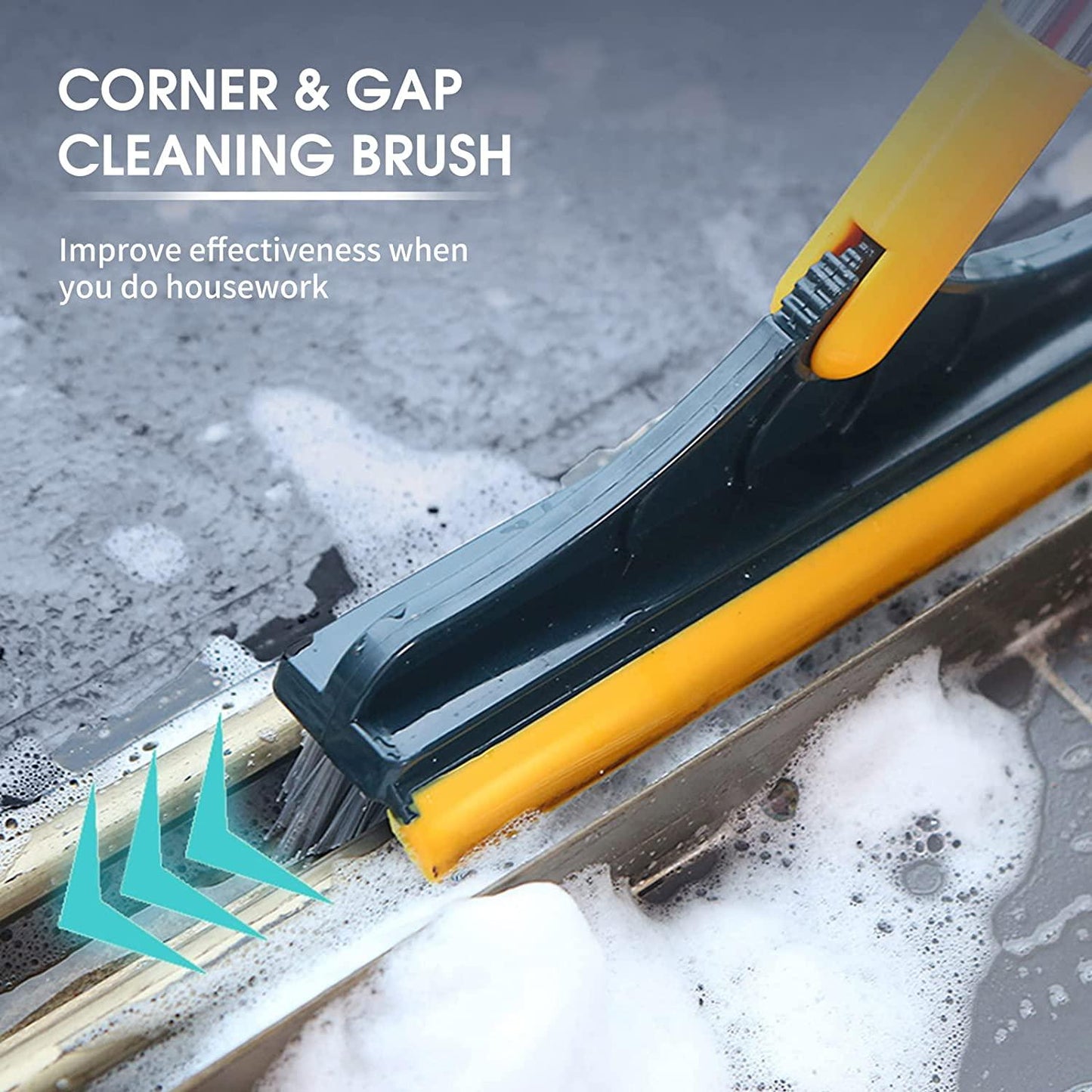 Floor Brush- 2 In 1 Long Handle Wiper Stiff Bristle Floor Brush