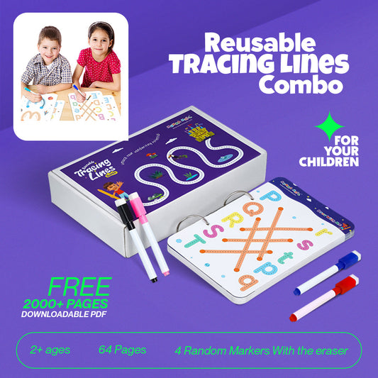 64 Pages Reusable Tracing Line book to improve HAND WRITING For 2+ Years kids + (FREE Learning 2000+ pages PDF worksheet for kids📚 )