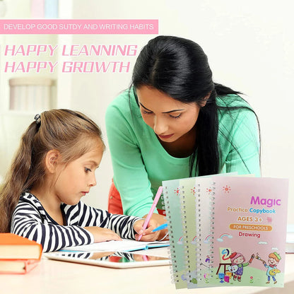 Reusable Magic Book Combo - Buy 1 set & Get 1 set FREE ( 8 Book + 20 Refill+2 Pen+2 Grip )