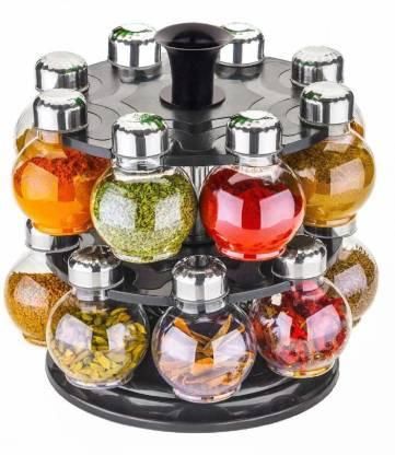 Jar-Chronicles 360 Degree Revolving Spice Rack, Masala Rack, Spice Box, Masala Box, Masala Container (1 Stand,16 Plastic Bottles With Steel Cap)