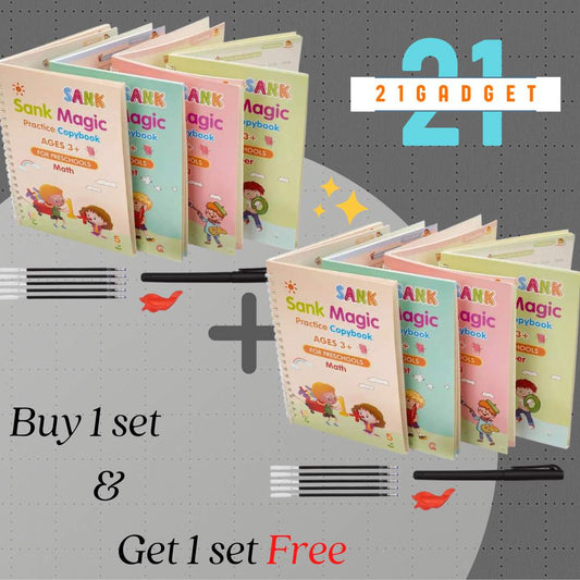 Reusable Magic Book Combo - Buy 1 set & Get 1 set FREE ( 8 Book + 20 Refill+2 Pen+2 Grip )